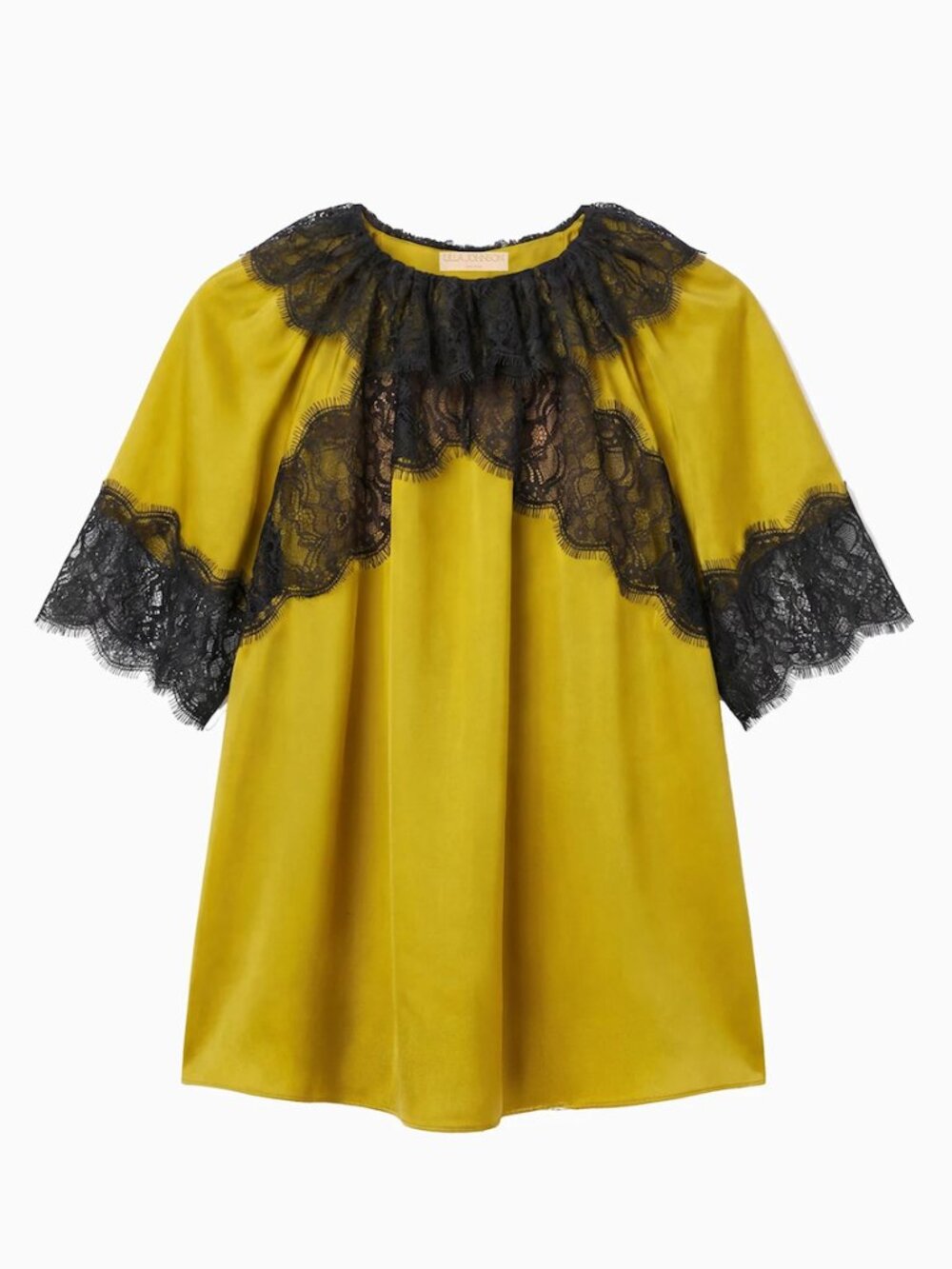 Ulla Johnson Nina Silk Blouse Citrine Black Lace Size 2 NWT
